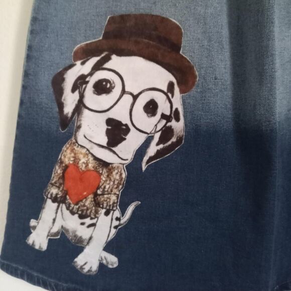 STYLE 7 Preppy Blue Denim Skirt Dog NWT Knee ALine Elastic Pockets Size 25 S XS - Picture 4 of 11